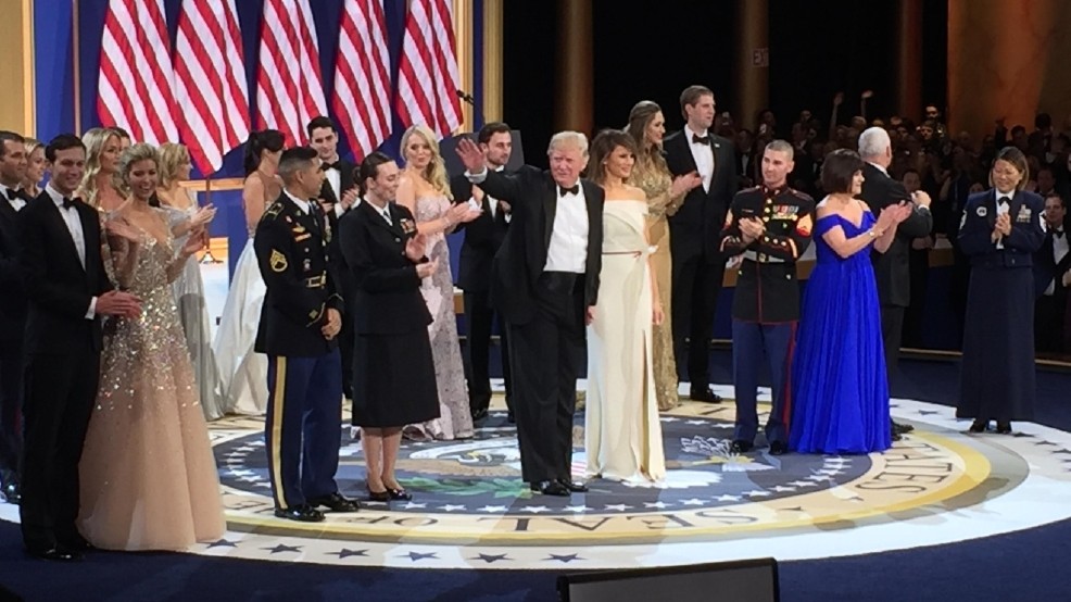 Service members salute Trump at armed services inaugural ball